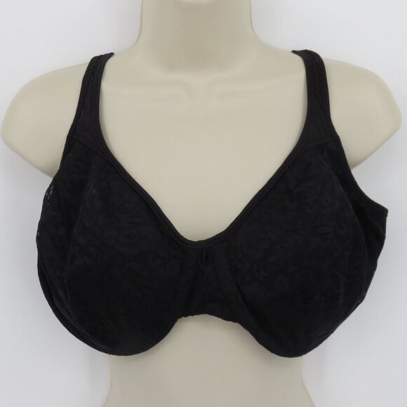 Bali 44C Bra 3385 Black Flower Lace Overlay Underwire Unlined Women Plus Size - Picture 12 of 13